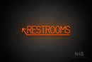 "RESTROOMS" (left up arrow, Bright Sky font) - LED neon sign