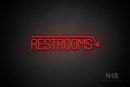 "RESTROOMS" (right down arrow, Bright Sky font) - LED neon sign