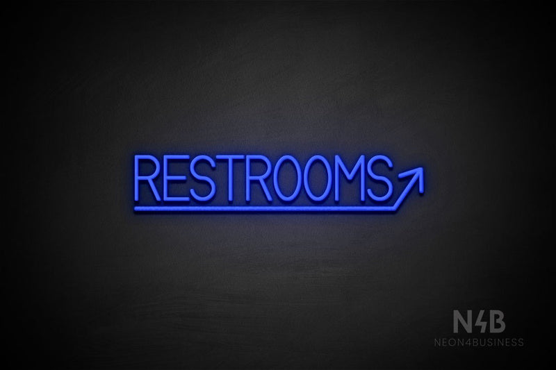 "RESTROOMS" (right up arrow, Bright Sky font) - LED neon sign