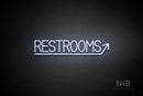 "RESTROOMS" (right up arrow, Bright Sky font) - LED neon sign