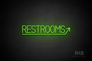 "RESTROOMS" (right up arrow, Bright Sky font) - LED neon sign