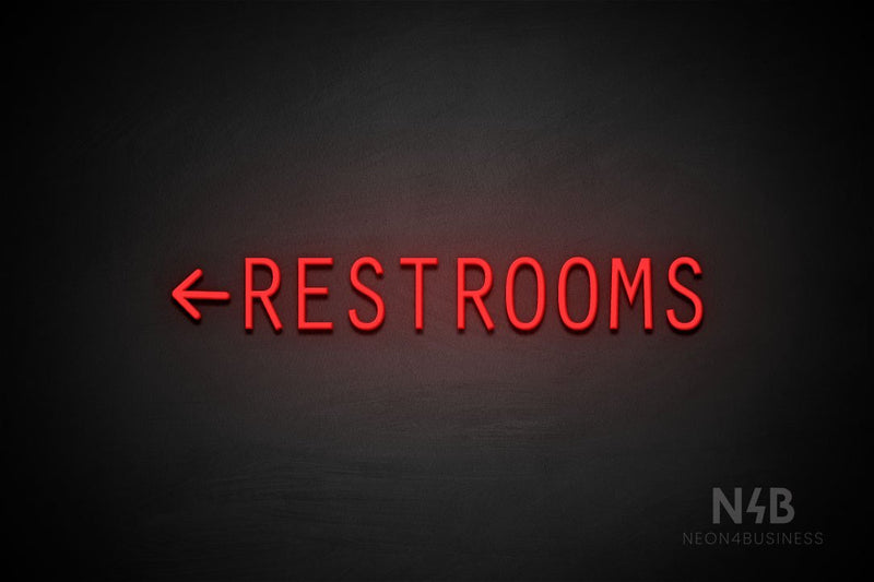 "RESTROOMS" (left arrow, Old Story font) - LED neon sign