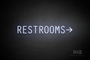 "RESTROOMS" (right arrow, Old Story font) - LED neon sign