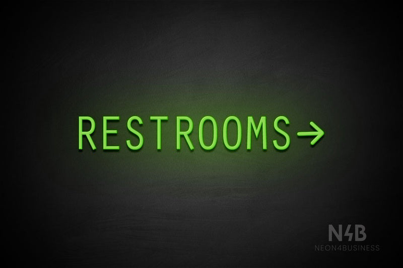 "RESTROOMS" (right arrow, Old Story font) - LED neon sign