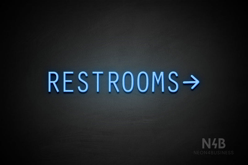 "RESTROOMS" (right arrow, Old Story font) - LED neon sign