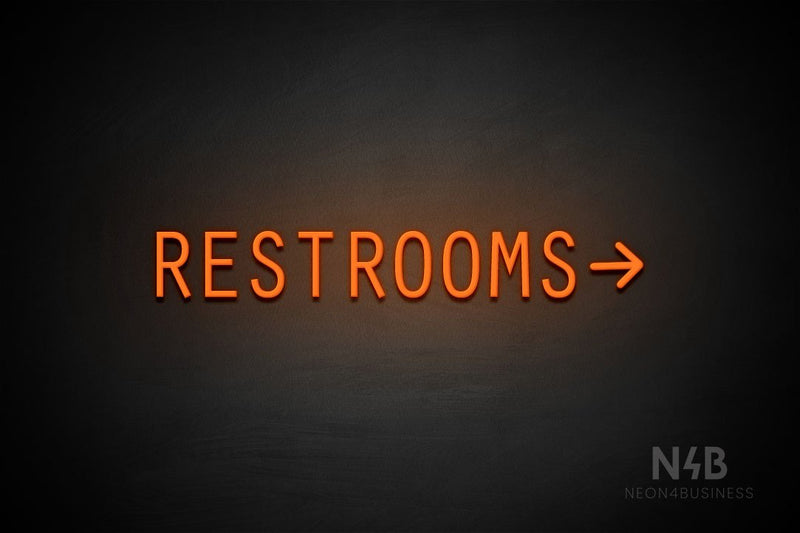 "RESTROOMS" (right arrow, Old Story font) - LED neon sign