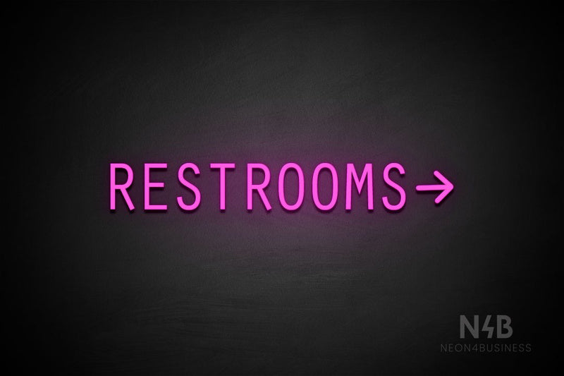 "RESTROOMS" (right arrow, Old Story font) - LED neon sign