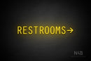 "RESTROOMS" (right arrow, Old Story font) - LED neon sign
