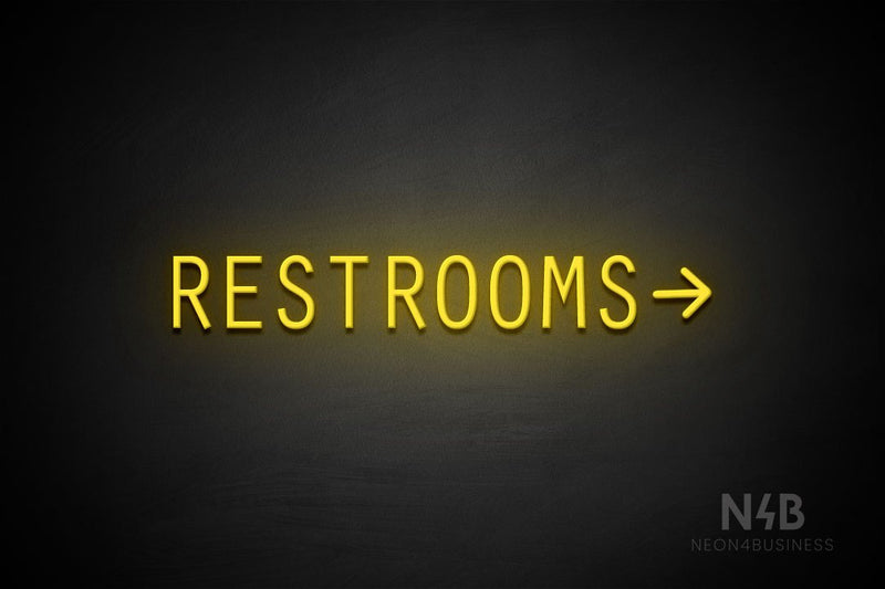 "RESTROOMS" (right arrow, Old Story font) - LED neon sign