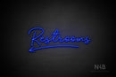 "Restrooms" (left arrow, Good Place font) - LED neon sign