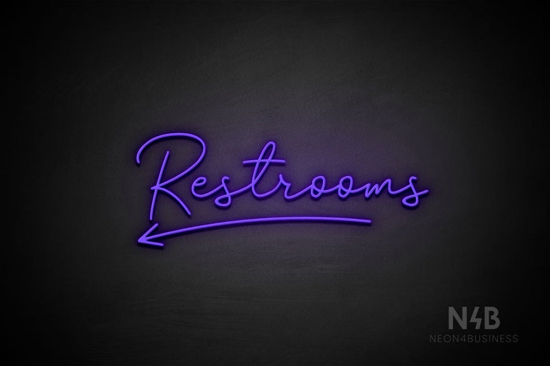 "Restrooms" (left arrow, Good Place font) - LED neon sign