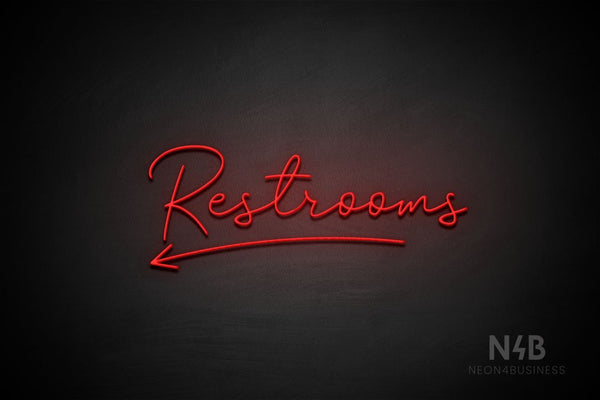 "Restrooms" (left arrow, Good Place font) - LED neon sign