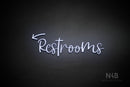 "Restrooms" (left down arrow, Breathtaking font) - LED neon sign