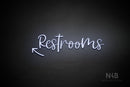 "Restrooms" (left up arrow, Breathtaking font) - LED neon sign