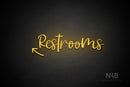 "Restrooms" (left up arrow, Breathtaking font) - LED neon sign