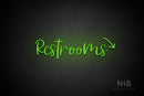"Restrooms" (right down arrow, Breathtaking font) - LED neon sign