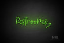 "Restrooms" (right up arrow, Breathtaking font) - LED neon sign