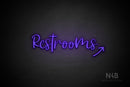 "Restrooms" (right up arrow, Breathtaking font) - LED neon sign