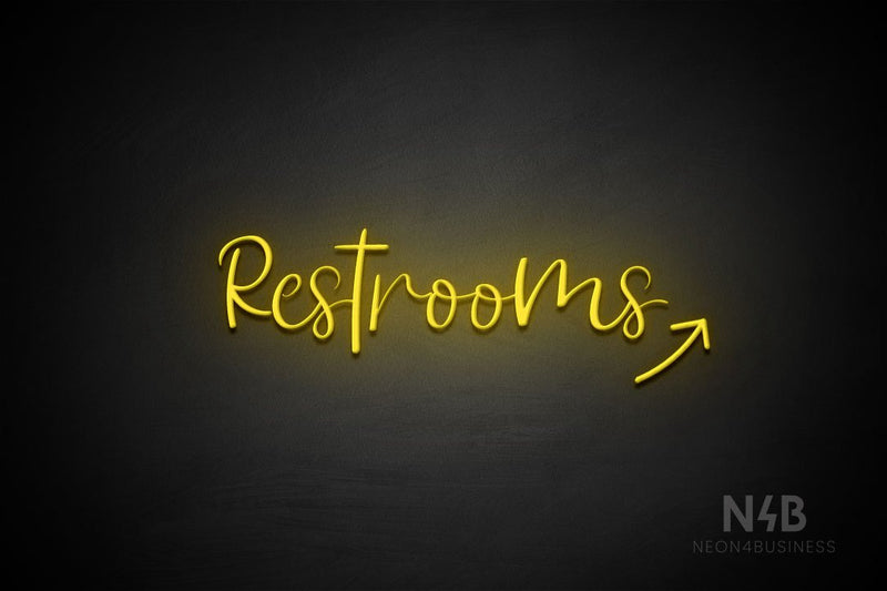 "Restrooms" (right up arrow, Breathtaking font) - LED neon sign