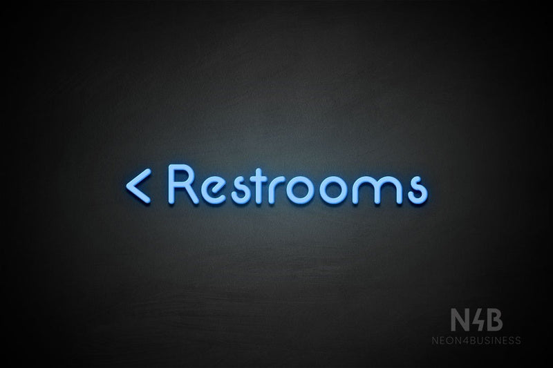 "Restrooms" (left arrow, Mountain font) - LED neon sign