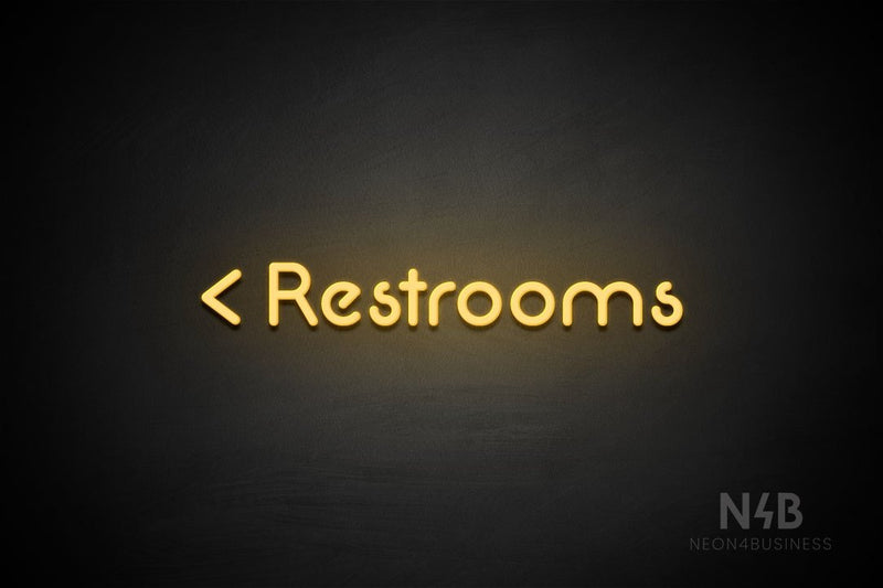 "Restrooms" (left arrow, Mountain font) - LED neon sign