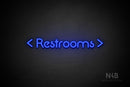 "Restrooms" (two-sided arrow, Mountain font) - LED neon sign
