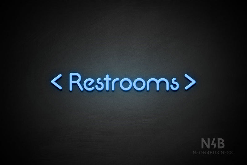 "Restrooms" (two-sided arrow, Mountain font) - LED neon sign