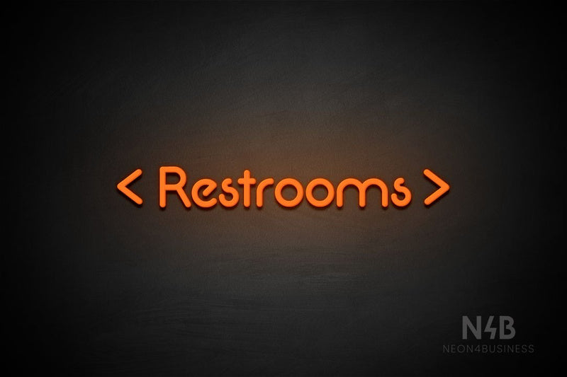 "Restrooms" (two-sided arrow, Mountain font) - LED neon sign