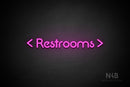 "Restrooms" (two-sided arrow, Mountain font) - LED neon sign
