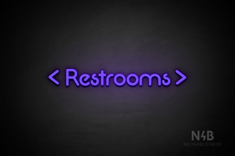 "Restrooms" (two-sided arrow, Mountain font) - LED neon sign