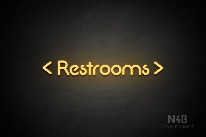 "Restrooms" (two-sided arrow, Mountain font) - LED neon sign