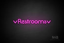 "Restrooms" (two-sided down arrow, Mountain font) - LED neon sign