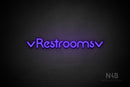 "Restrooms" (two-sided down arrow, Mountain font) - LED neon sign