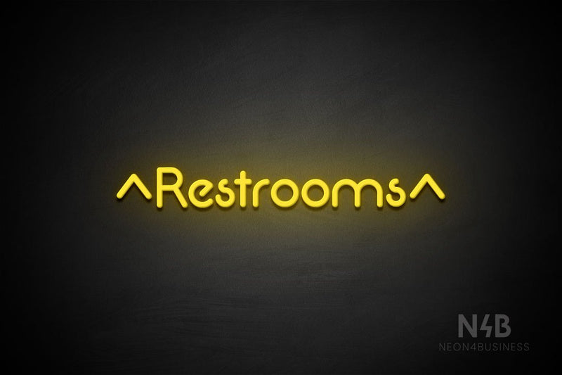 "Restrooms" (two-sided up arrow, Mountain font) - LED neon sign