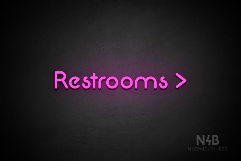 "Restrooms" (right arrow, Mountain font) - LED neon sign