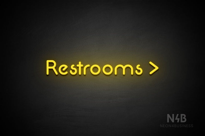 "Restrooms" (right arrow, Mountain font) - LED neon sign
