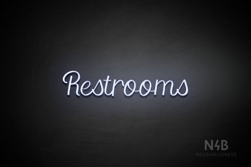 "Restrooms" (Rommina font) - LED neon sign