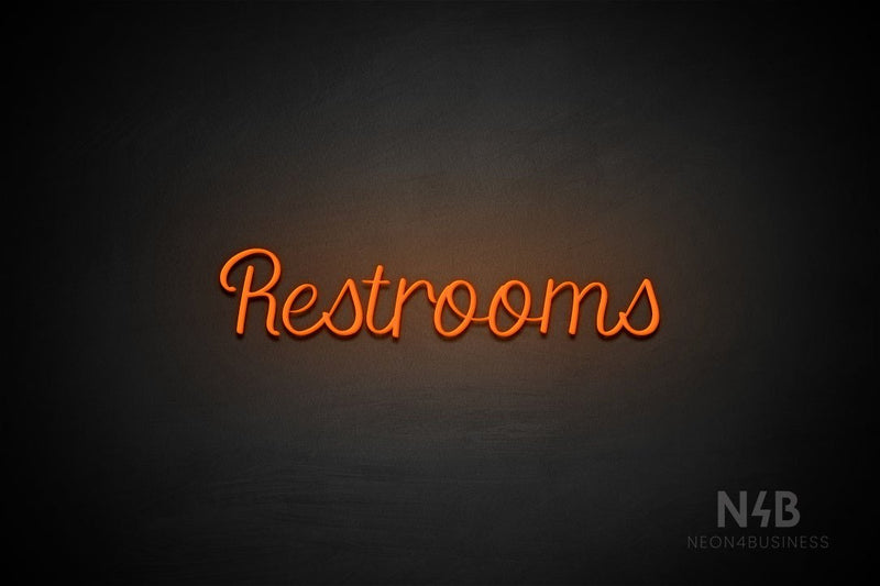 "Restrooms" (Rommina font) - LED neon sign