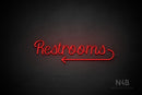 "Restrooms" (left arrow, Rommina font) - LED neon sign
