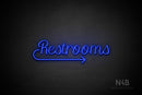 "Restrooms" (right arrow, Rommina font) - LED neon sign