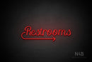 "Restrooms" (right arrow, Rommina font) - LED neon sign