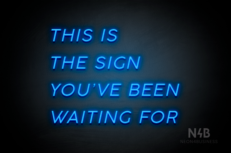 "THIS IS THE SIGN YOU'VE BEEN WAITING FOR" (Canela font) - LED neon sign