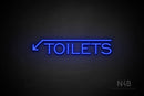 "TOILETS" (capitals, left down arrow, One Day font) - LED neon sign