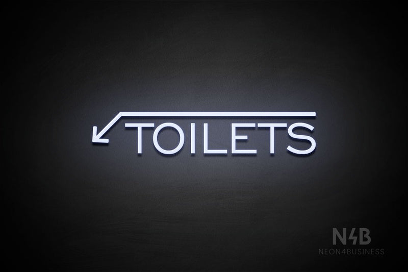 "TOILETS" (capitals, left down arrow, One Day font) - LED neon sign