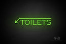 "TOILETS" (capitals, left down arrow, One Day font) - LED neon sign