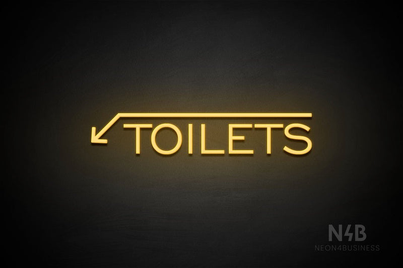 "TOILETS" (capitals, left down arrow, One Day font) - LED neon sign