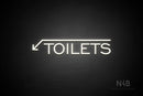 "TOILETS" (capitals, left down arrow, One Day font) - LED neon sign