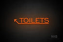 "TOILETS" (capitals, left up arrow, One Day font) - LED neon sign