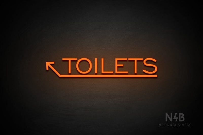 "TOILETS" (capitals, left up arrow, One Day font) - LED neon sign