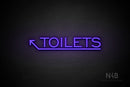 "TOILETS" (capitals, left up arrow, One Day font) - LED neon sign